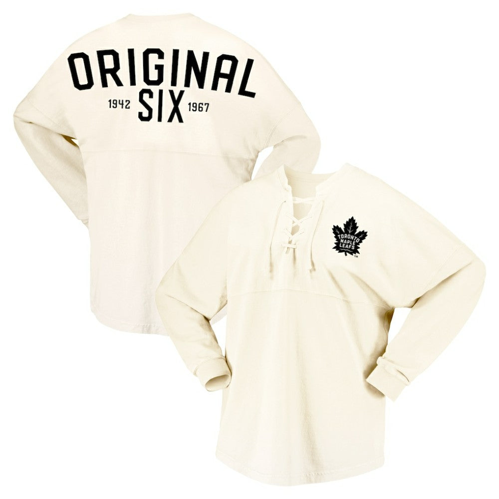 NHL Toronto Maple Leafs Fanatics Women's Original Six Lace-Up Spirit Jersey Long Sleeve T-Shirt