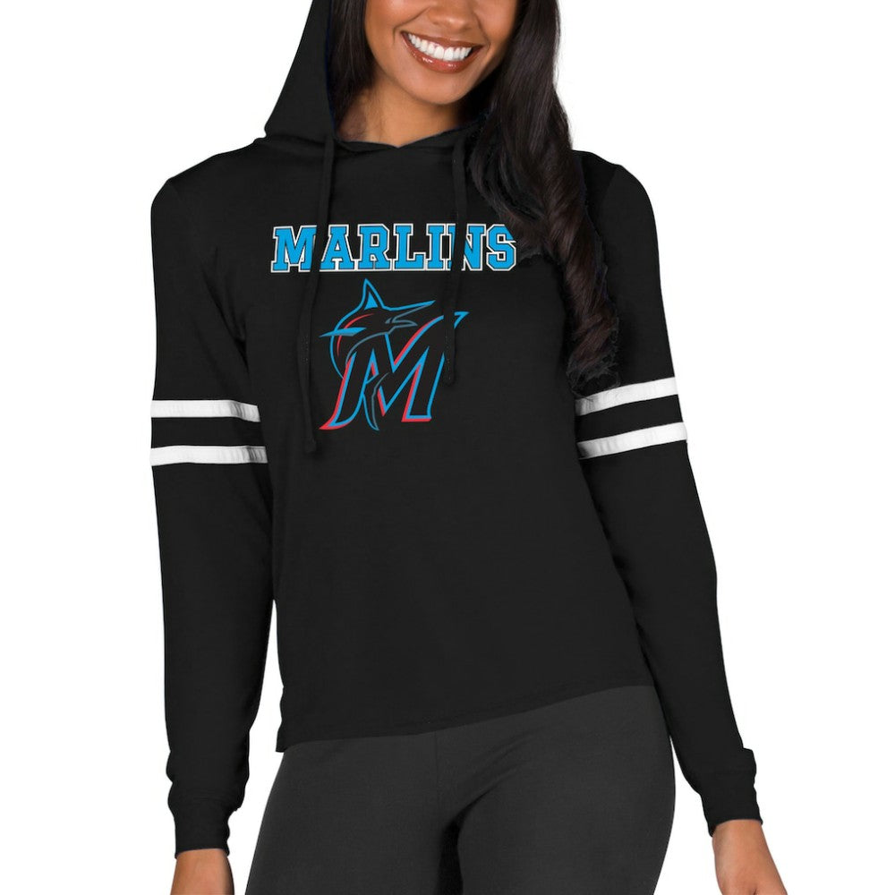 Black Miami Marlins Concepts Sport Women's Marathon Lightweight Lounge Pullover Hoodie