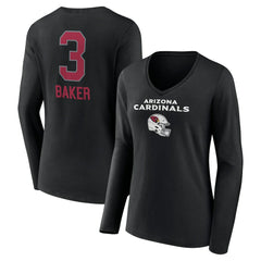 Budda Baker  Women's Team Wordmark Player Name & Number Long Sleeve V-Neck T-Shirt - Arizona Cardinals T-shirts