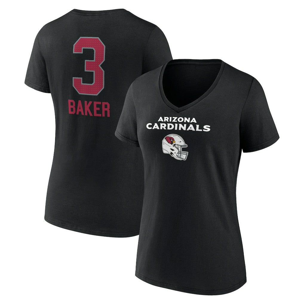 Budda Baker  Women's Team Wordmark Player Name & Number V-Neck T-Shirt - Arizona Cardinals T-shirts