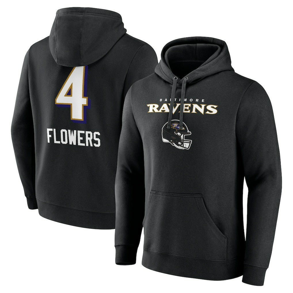 Zay Flowers  Team Wordmark Player Name & Number Pullover Hoodie - Baltimore Ravens Hoodies