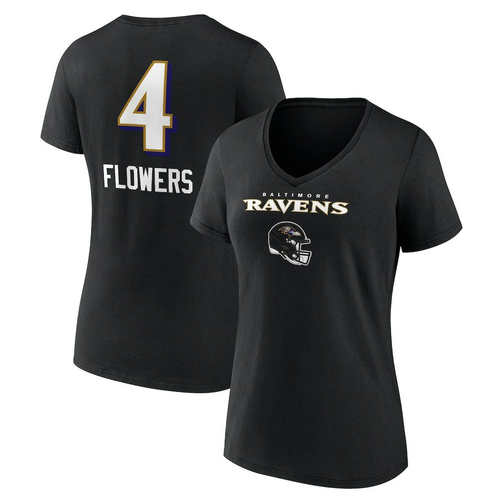 Zay Flowers  Women's Team Wordmark Player Name & Number V-Neck T-Shirt - Baltimore Ravens T-shirts