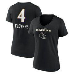 Zay Flowers  Women's Team Wordmark Player Name & Number V-Neck T-Shirt - Baltimore Ravens T-shirts