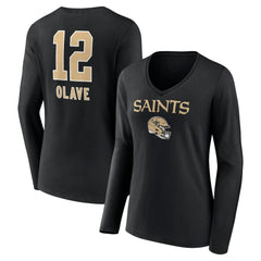 Chris Olave  Women's Team Wordmark Player Name & Number Long Sleeve V-Neck T-Shirt - New Orleans Saints T-shirts