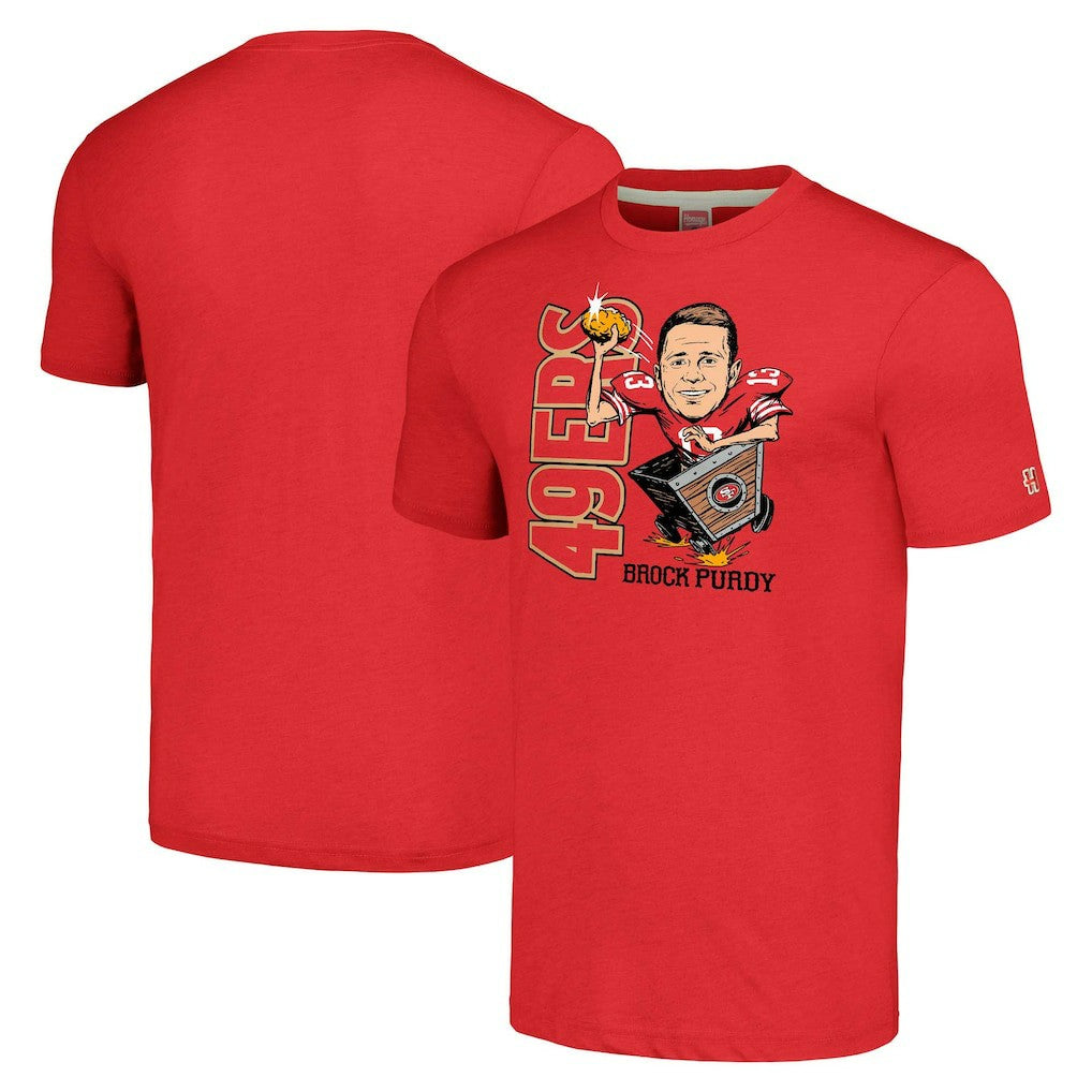 Brock Purdy  Homage Unisex Caricature Player Tri-Blend T-Shirt - San Francisco 49ers T-shirts