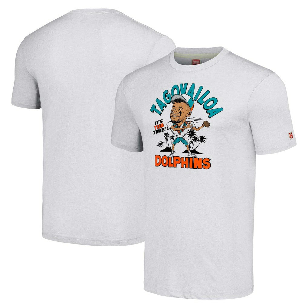 Tua Tagovailoa  Homage Unisex Caricature Player Tri-Blend T-Shirt - Miami Dolphins T-shirts