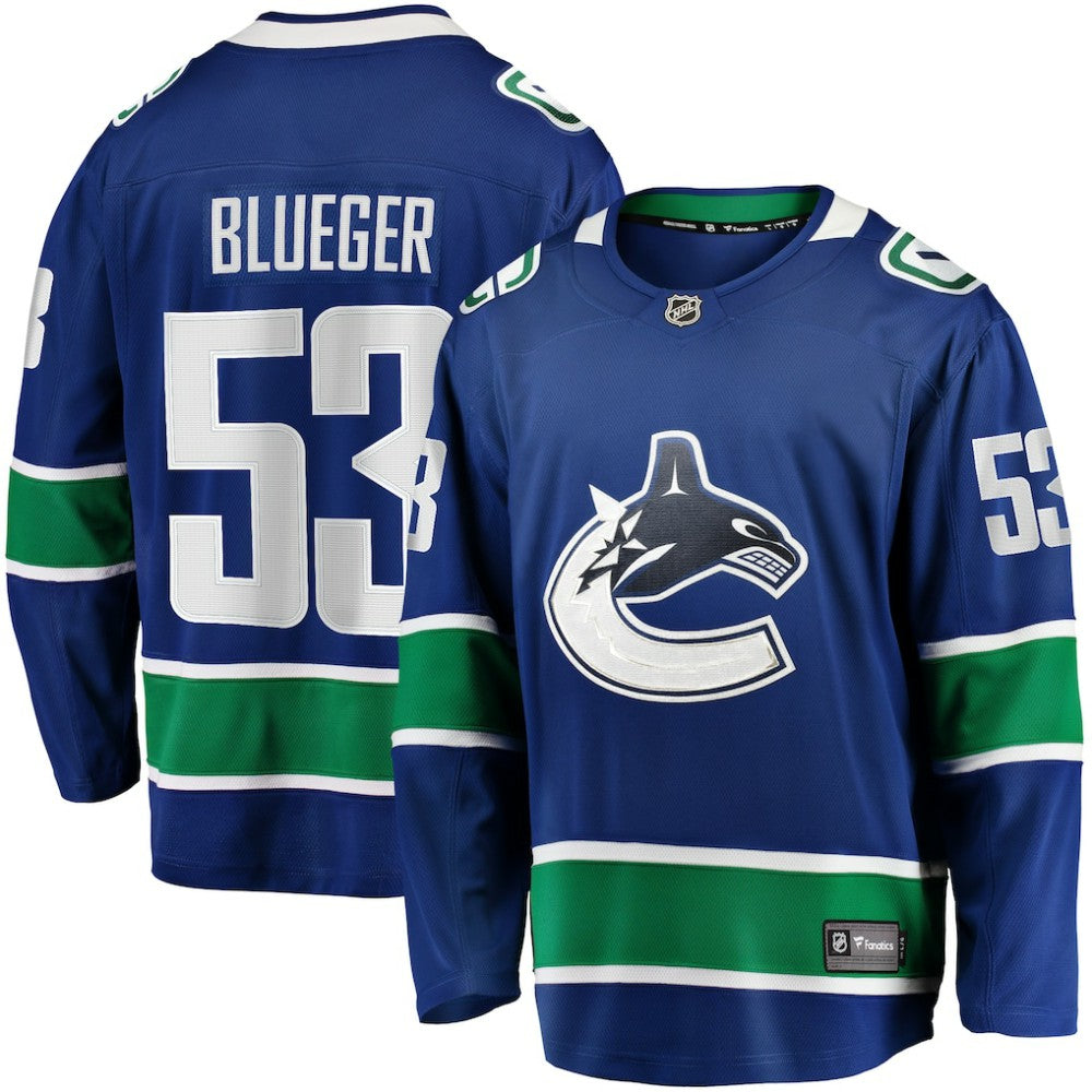 NHL Teddy Blueger Vancouver Canucks Fanatics Home Breakaway Jersey