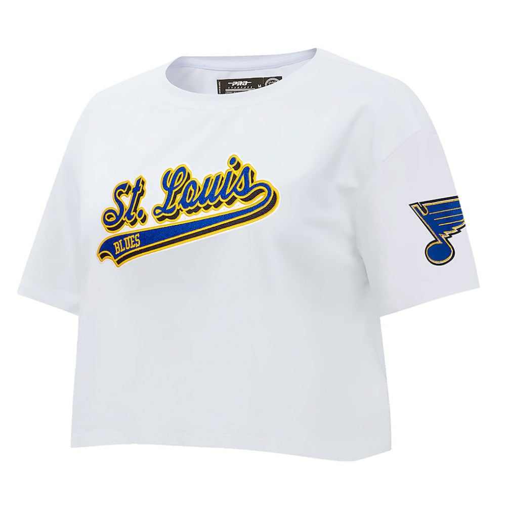 NHL St. Louis Blues Pro Standard Women's Boxy Script Tail Cropped T-Shirt