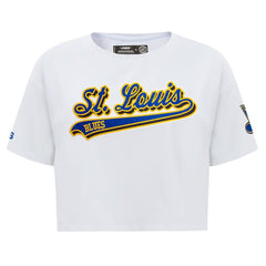 NHL St. Louis Blues Pro Standard Women's Boxy Script Tail Cropped T-Shirt