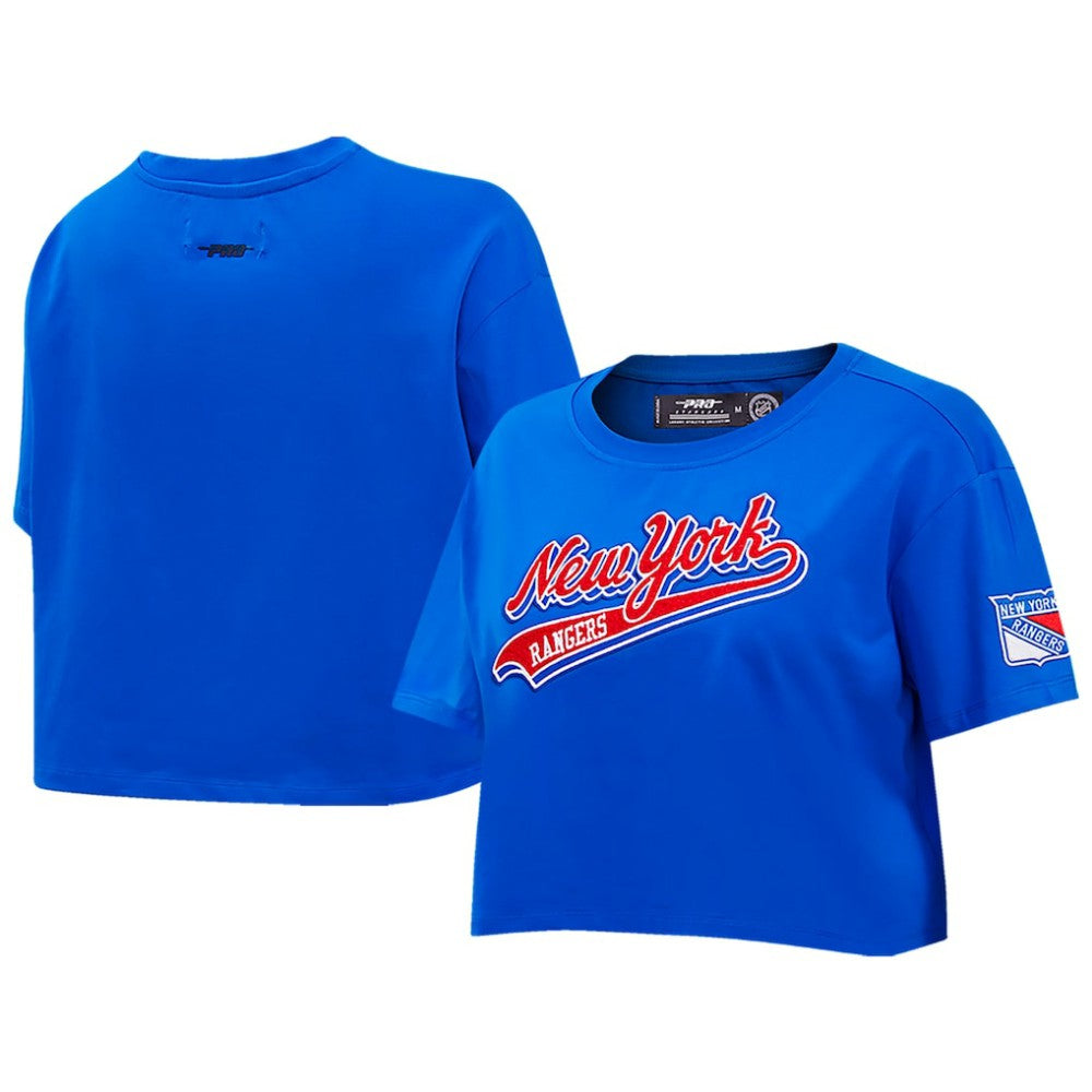NHL New York Rangers Pro Standard Women's Boxy Script Tail Cropped T-Shirt