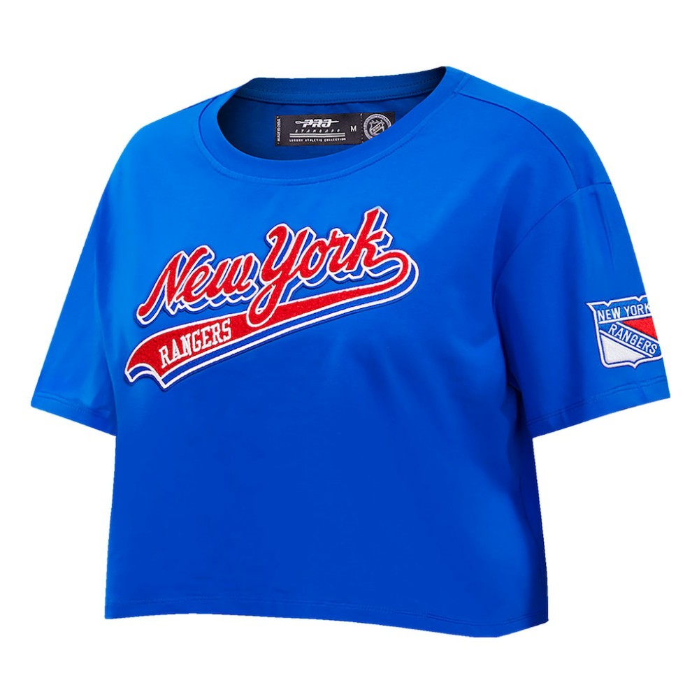 NHL New York Rangers Pro Standard Women's Boxy Script Tail Cropped T-Shirt