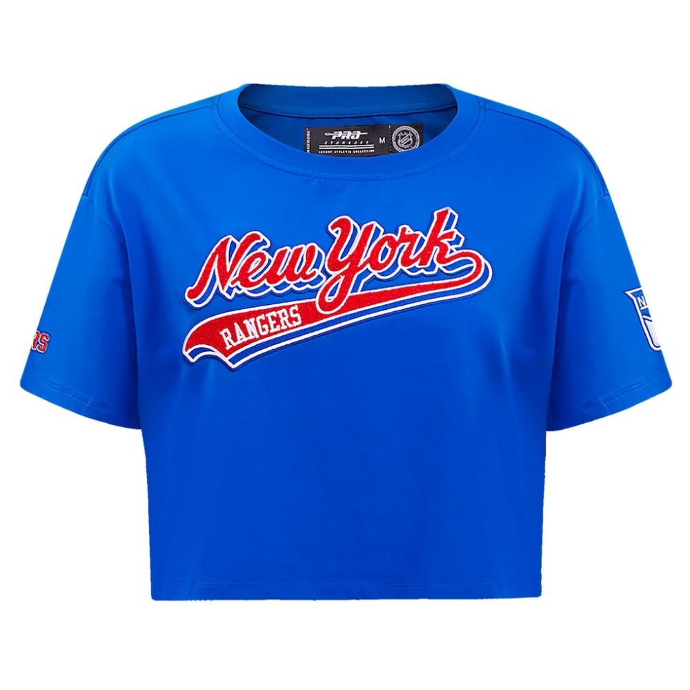 NHL New York Rangers Pro Standard Women's Boxy Script Tail Cropped T-Shirt