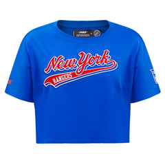NHL New York Rangers Pro Standard Women's Boxy Script Tail Cropped T-Shirt