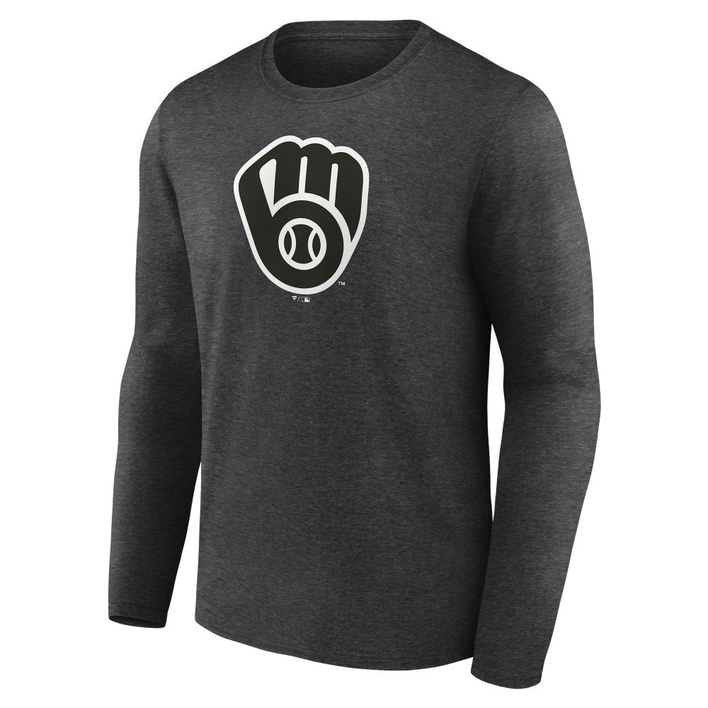 Charcoal Milwaukee Brewers Personalized Monochrome Name & Number Long Sleeve T-Shirt