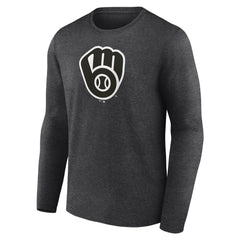Charcoal Milwaukee Brewers Personalized Monochrome Name & Number Long Sleeve T-Shirt