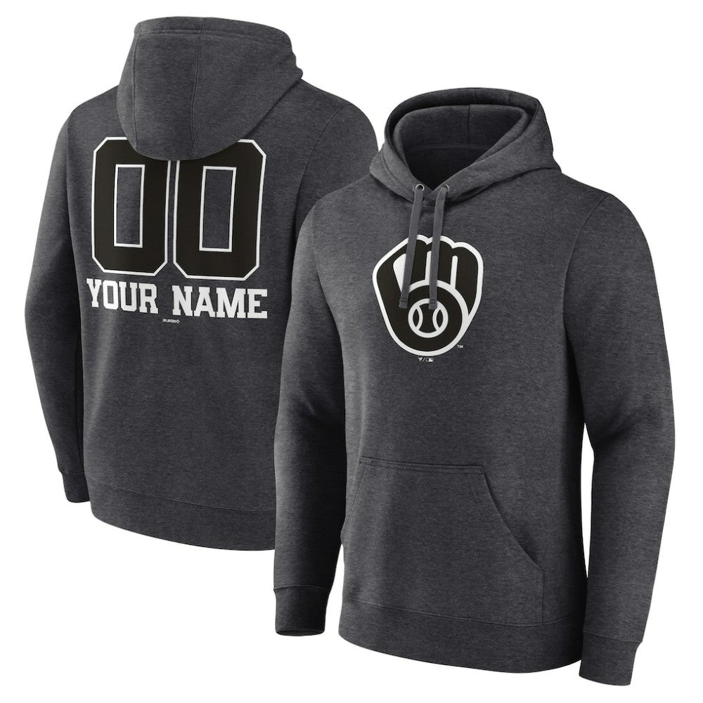 Charcoal Milwaukee Brewers Personalized Monochrome Name & Number Pullover Hoodie
