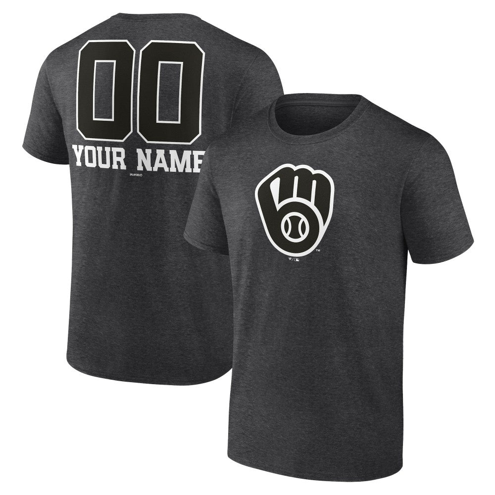 Charcoal Milwaukee Brewers Personalized Monochrome Name & Number T-Shirt