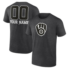 Charcoal Milwaukee Brewers Personalized Monochrome Name & Number T-Shirt