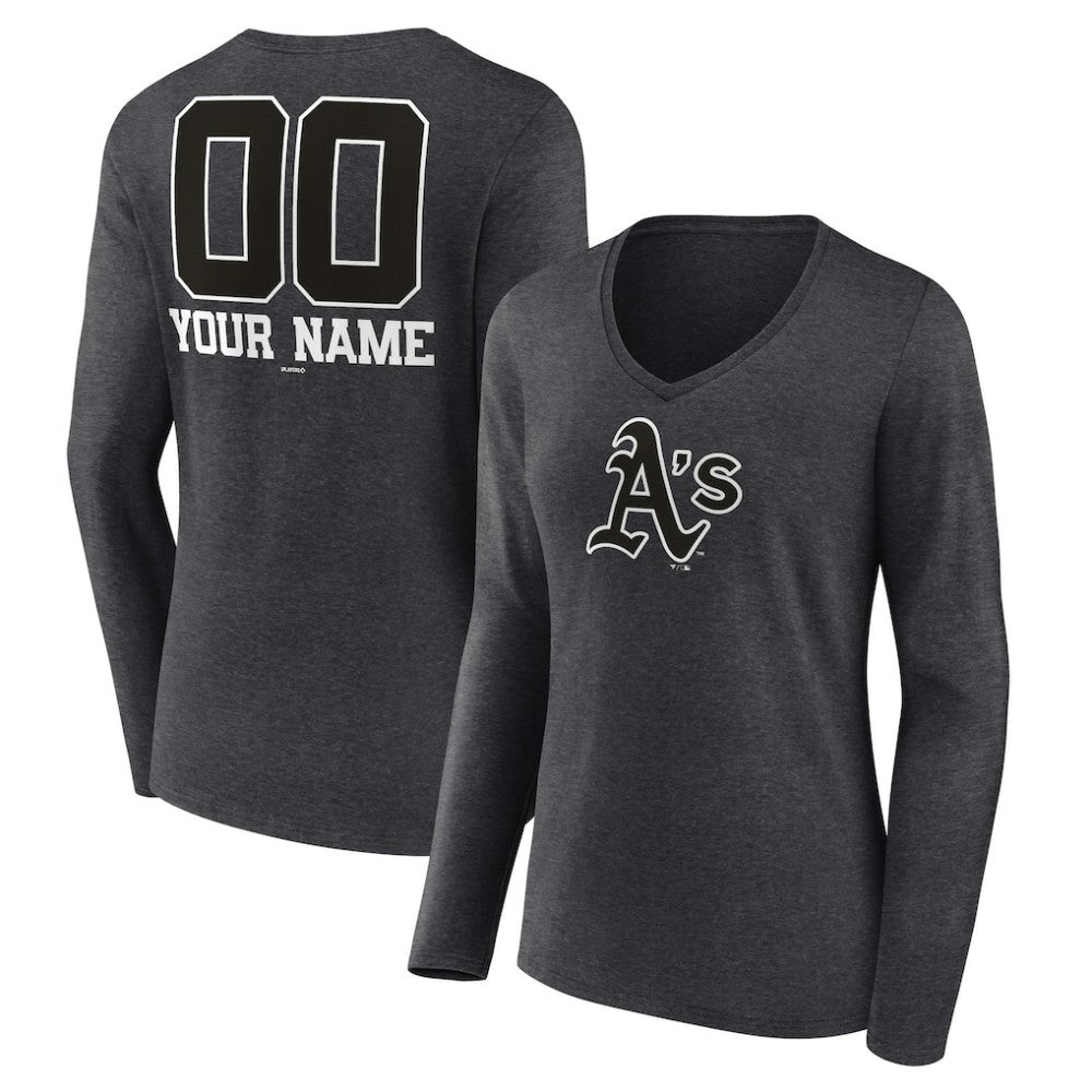 Charcoal Athletics Women's Personalized Monochrome Name & Number Long Sleeve V-Neck T-Shirt