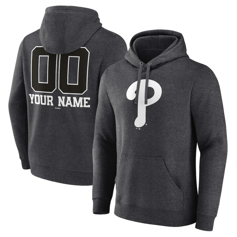 Charcoal Philadelphia Phillies Personalized Monochrome Name & Number Pullover Hoodie