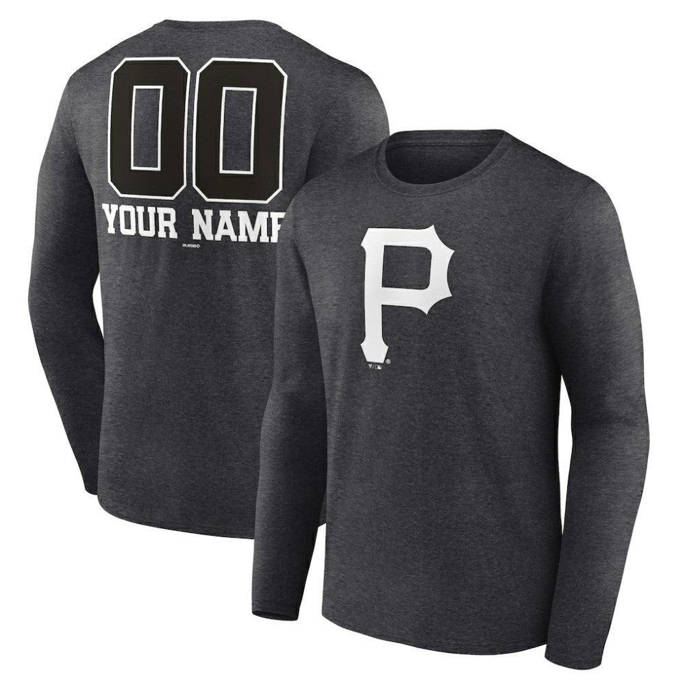 Charcoal Pittsburgh Pirates Personalized Monochrome Name & Number Long Sleeve T-Shirt