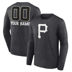 Charcoal Pittsburgh Pirates Personalized Monochrome Name & Number Long Sleeve T-Shirt