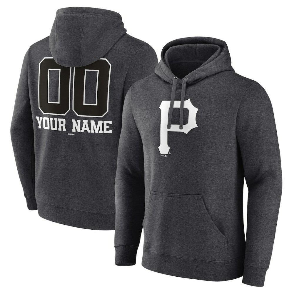 Charcoal Pittsburgh Pirates Personalized Monochrome Name & Number Pullover Hoodie