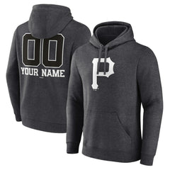 Charcoal Pittsburgh Pirates Personalized Monochrome Name & Number Pullover Hoodie