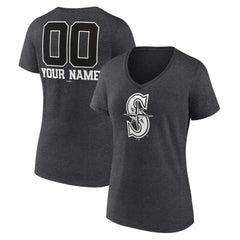 Charcoal Seattle Mariners Women's Personalized Monochrome Name & Number V-Neck T-Shirt