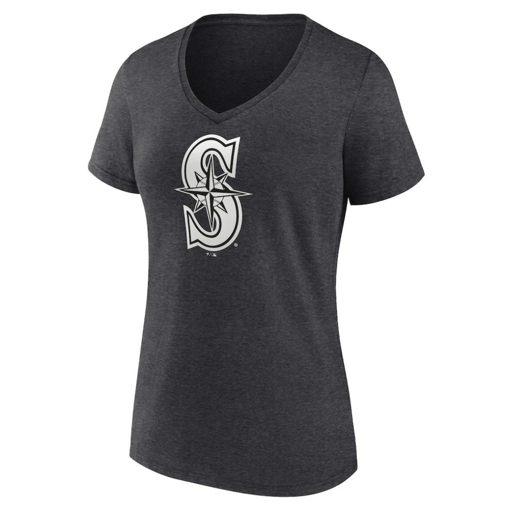 Charcoal Seattle Mariners Women's Personalized Monochrome Name & Number V-Neck T-Shirt