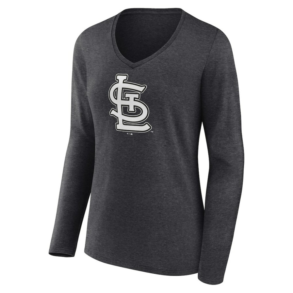 Charcoal St. Louis Cardinals Women's Personalized Monochrome Name & Number Long Sleeve V-Neck T-Shirt