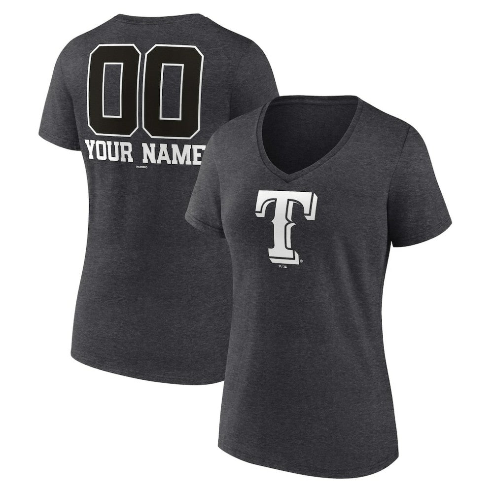 Charcoal Texas Rangers Women's Personalized Monochrome Name & Number V-Neck T-Shirt