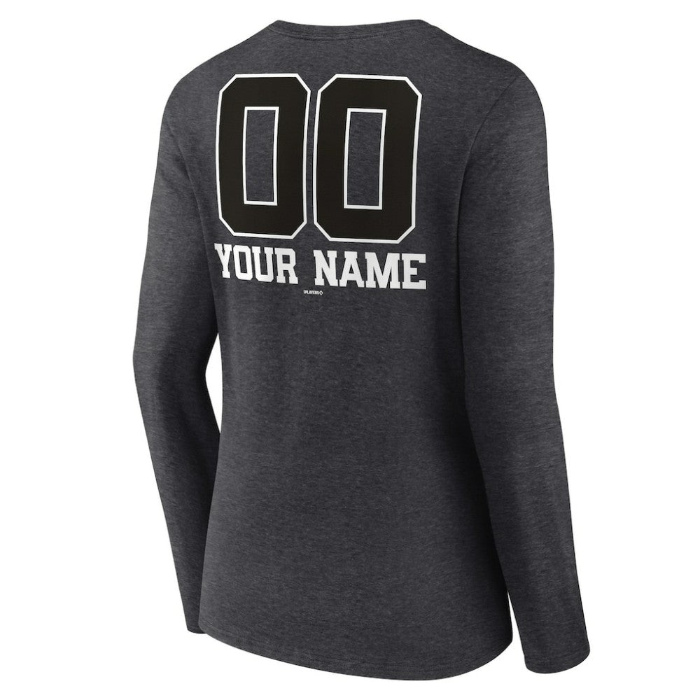 Charcoal Toronto Blue Jays Women's Personalized Monochrome Name & Number Long Sleeve V-Neck T-Shirt