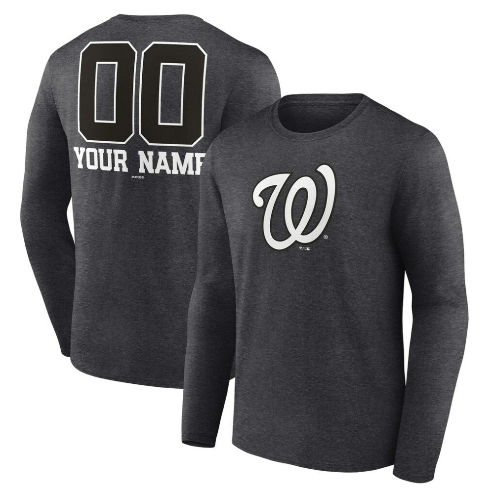 Charcoal Washington Nationals Personalized Monochrome Name & Number Long Sleeve T-Shirt