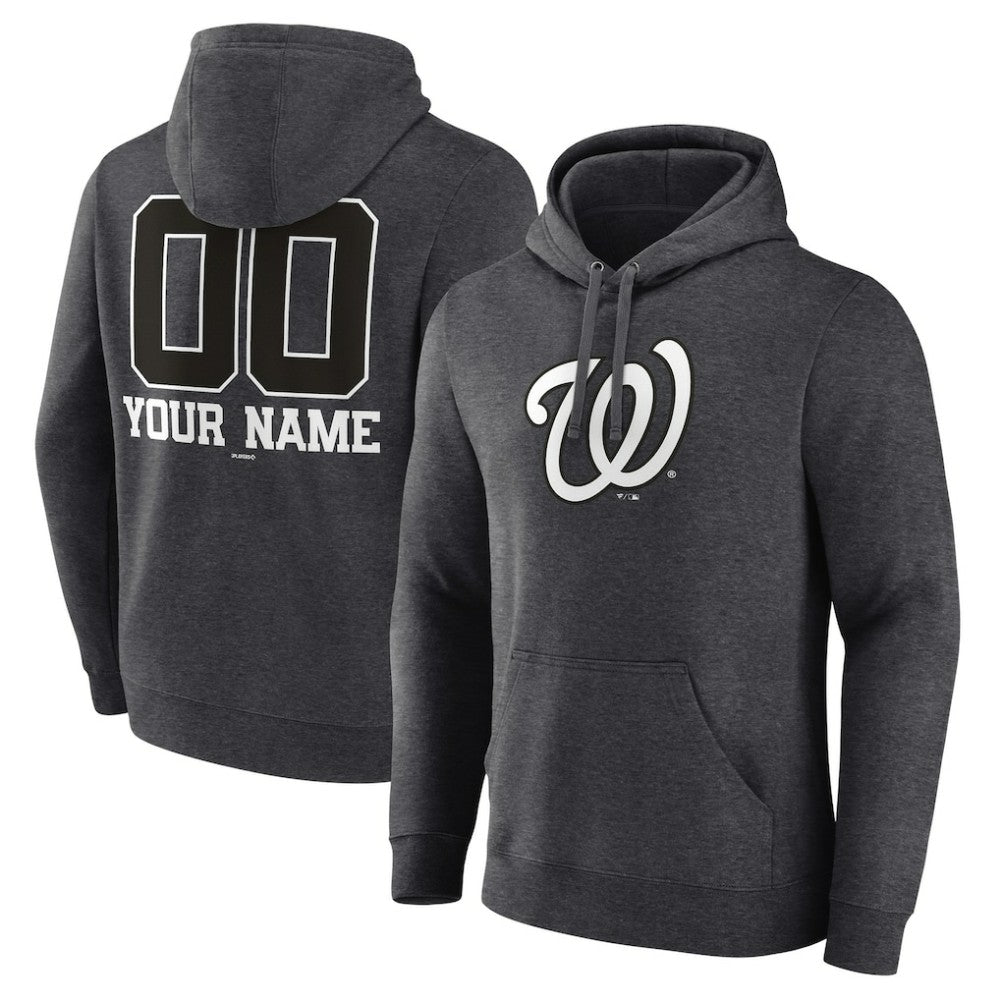 Charcoal Washington Nationals Personalized Monochrome Name & Number Pullover Hoodie