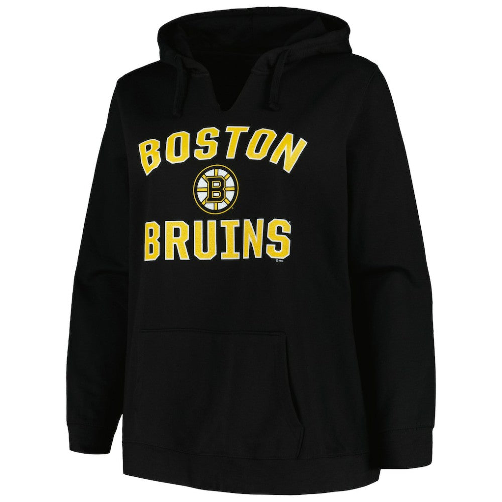 NHL Boston Bruins Profile Women's Plus Size Arch Over Logo Pullover Hoodie
