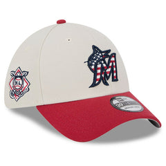 Khaki/Red Miami Marlins New Era 2024 Fourth of July 39THIRTY Flex Hat