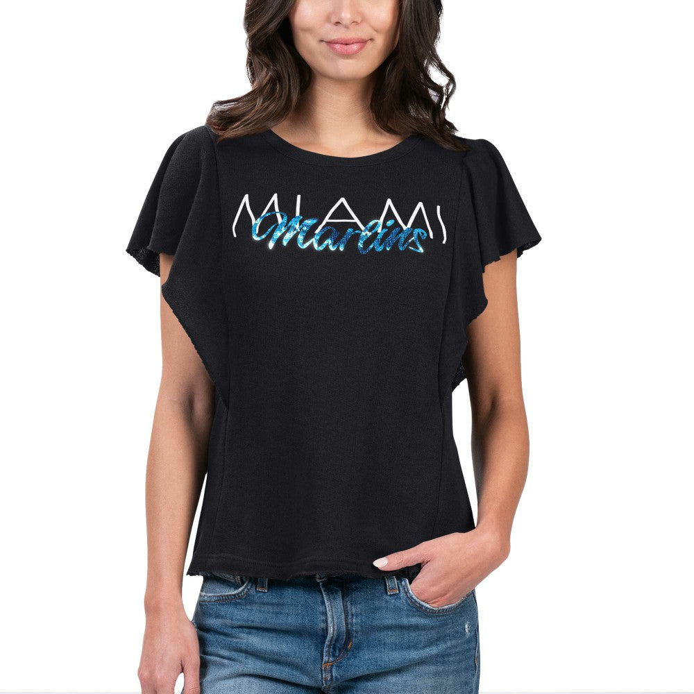 Black Miami Marlins G-III 4Her by Carl Banks Women's Crowd Wave T-Shirt
