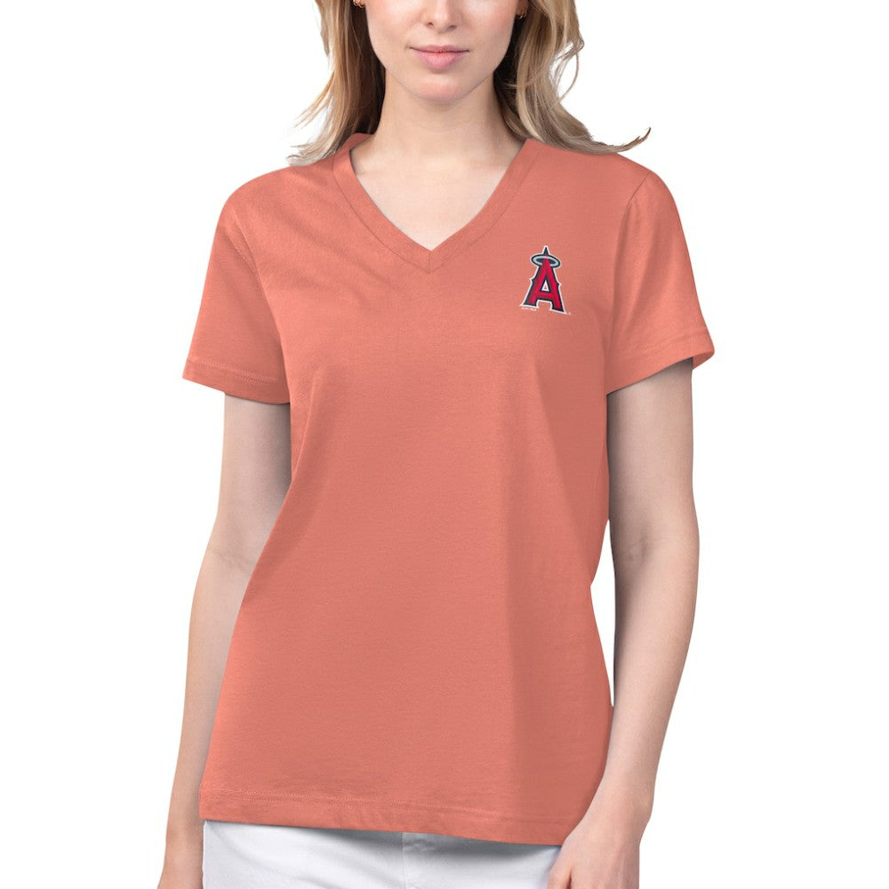 Coral Los Angeles Angels Margaritaville Women's Game Time V-Neck T-Shirt