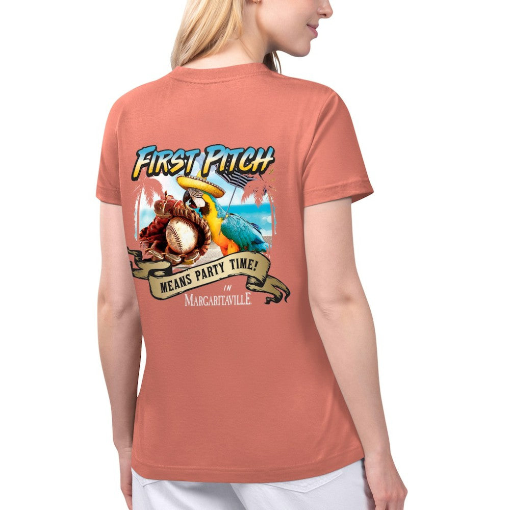 Coral Los Angeles Angels Margaritaville Women's Game Time V-Neck T-Shirt