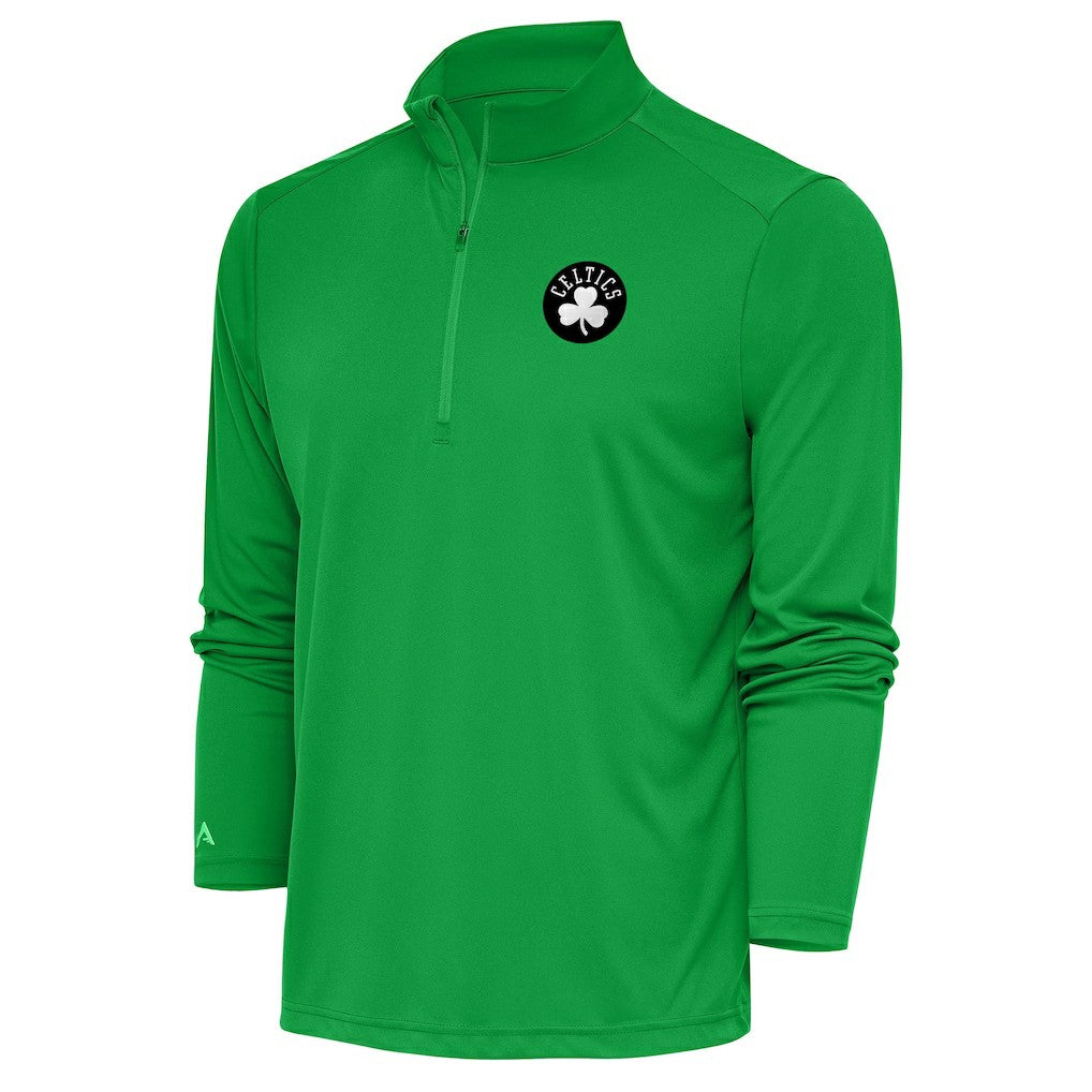 Boston Celtics Antigua Metallic Logo Tribute Quarter-Zip Top