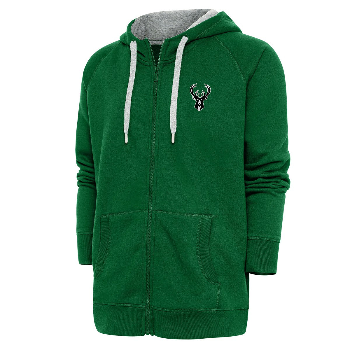 Milwaukee Bucks Antigua Metallic Logo Victory Raglan Full-Zip Hoodie