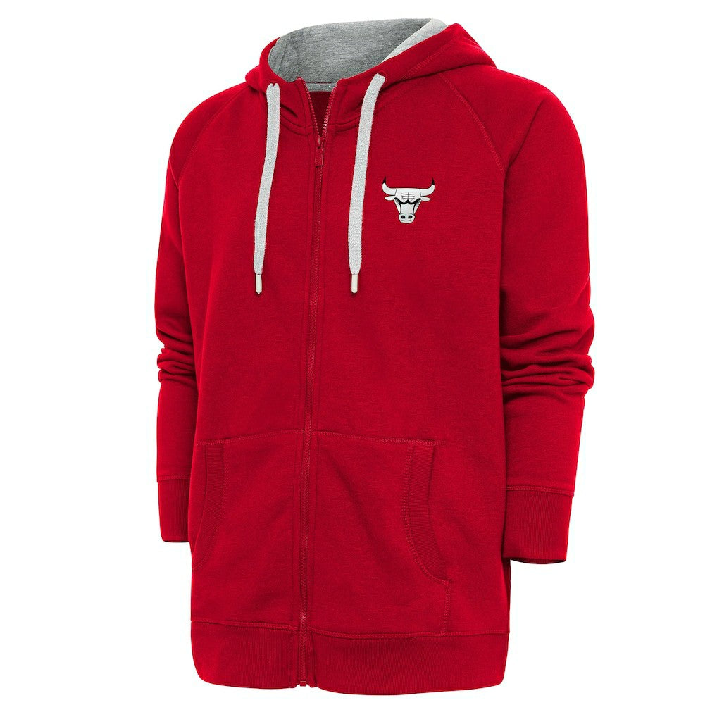 Chicago Bulls Antigua Metallic Logo Victory Raglan Full-Zip Hoodie