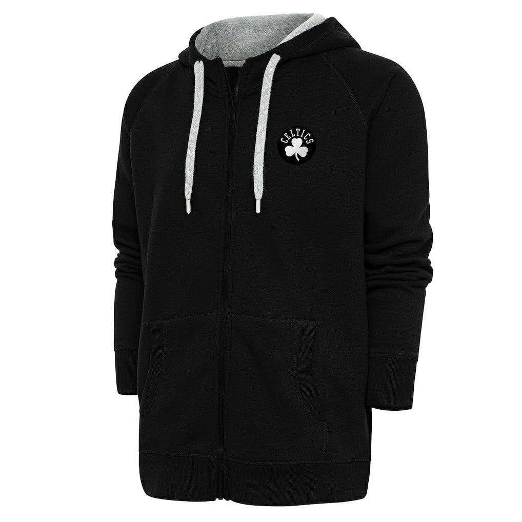 Boston Celtics Antigua Metallic Logo Victory Raglan Full-Zip Hoodie