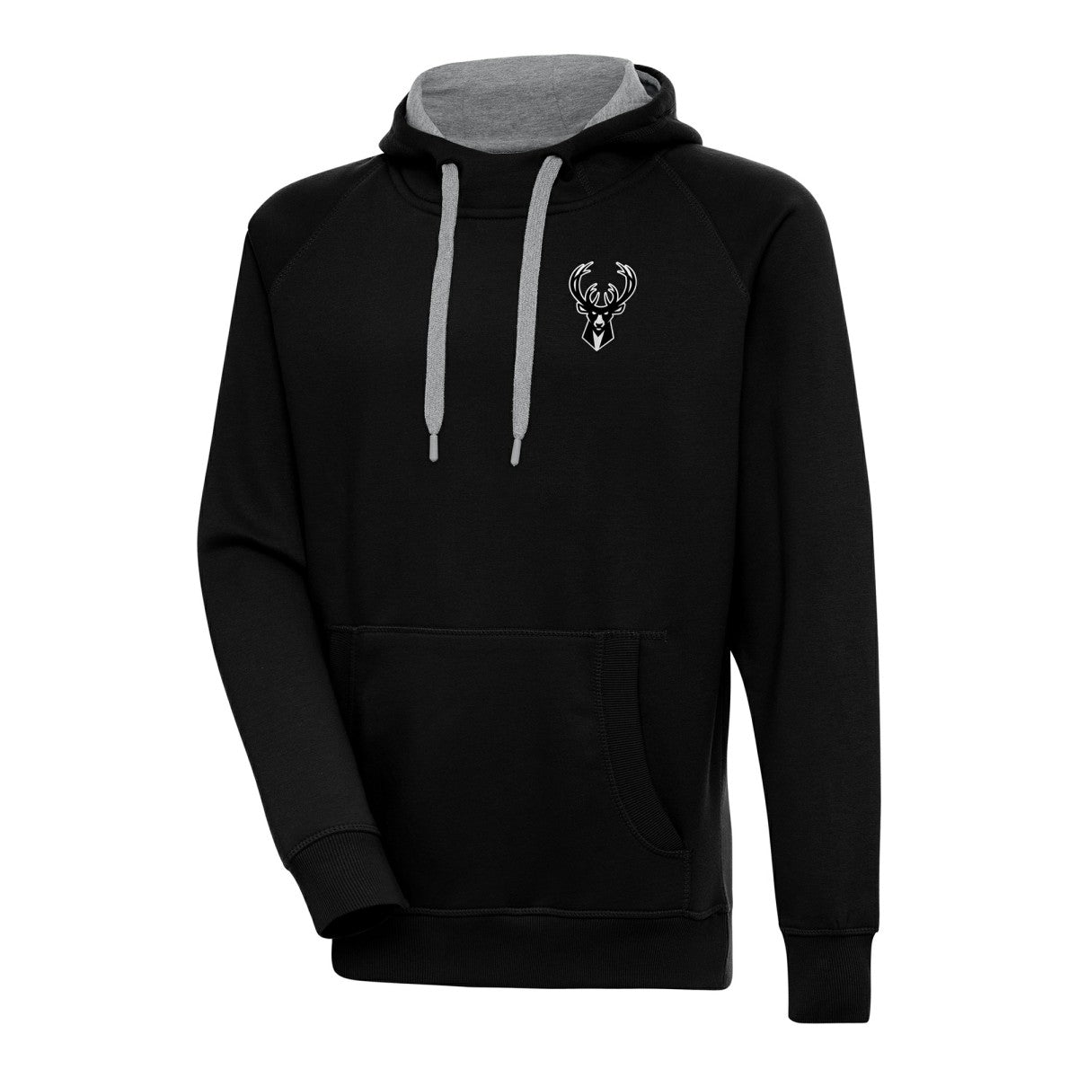 Milwaukee Bucks Antigua Metallic Logo Victory Raglan Pullover Hoodie