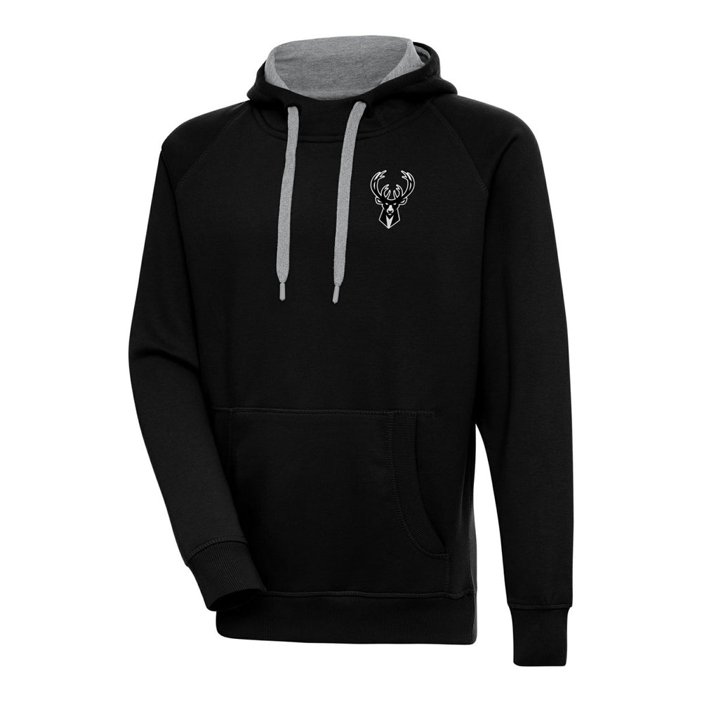 Milwaukee Bucks Antigua Metallic Logo Victory Raglan Pullover Hoodie