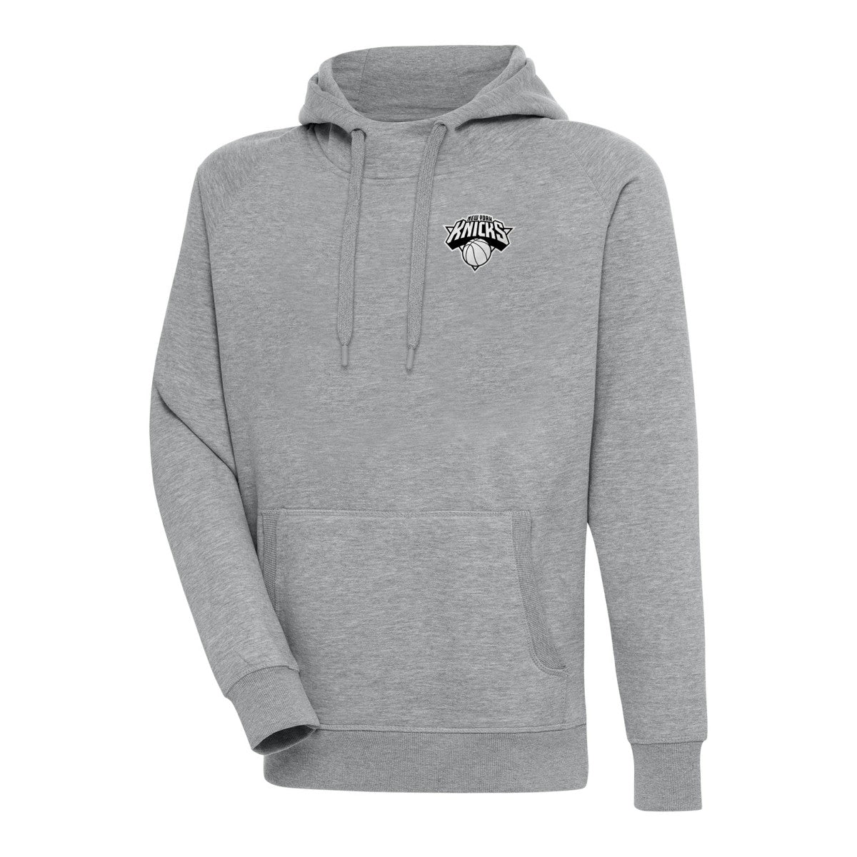 New York Knicks Antigua Metallic Logo Victory Raglan Pullover Hoodie
