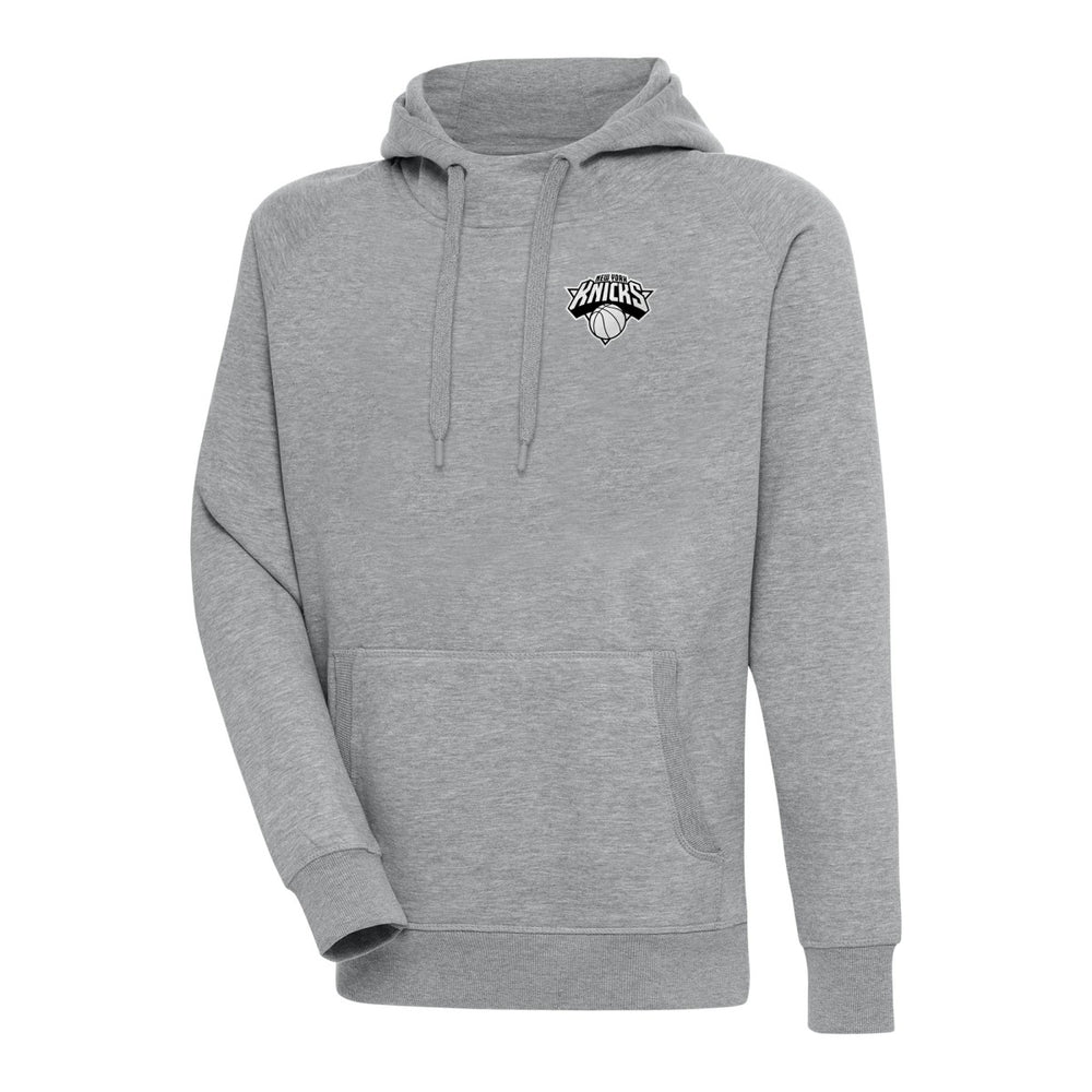 New York Knicks Antigua Metallic Logo Victory Raglan Pullover Hoodie