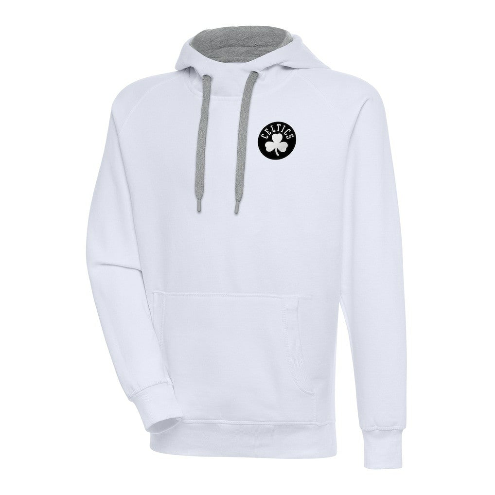 Boston Celtics Antigua Metallic Logo Victory Raglan Pullover Hoodie