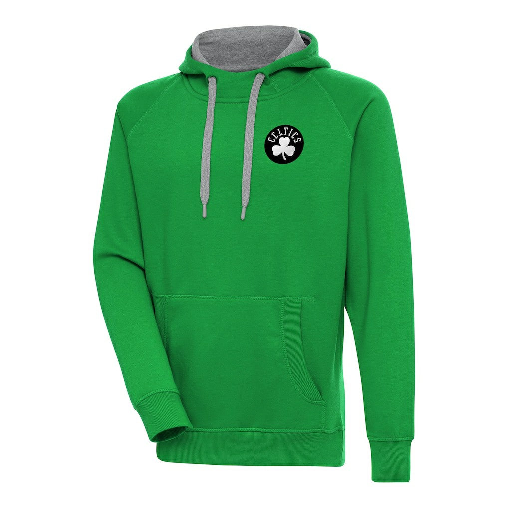 Boston Celtics Antigua Metallic Logo Victory Raglan Pullover Hoodie